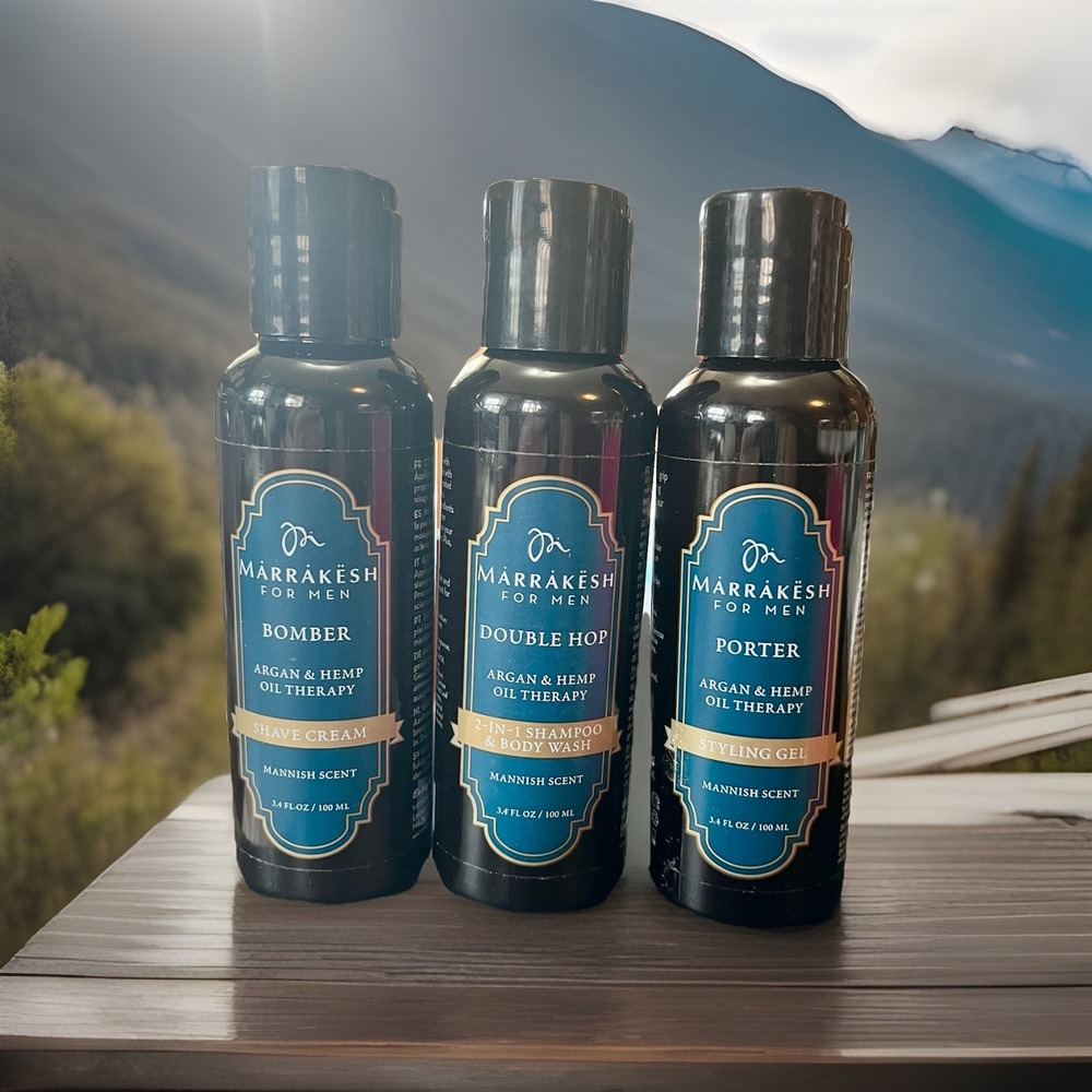 Marrakesh For Men 3pc Travel Kit 2N1 Shampoo/Body Wash, Styling Gel, Shave Cream